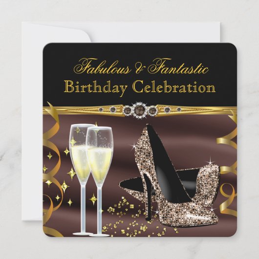 Chocolade Brown Gold Fabulous Heels Birthday Party Kaart (Voorkant)