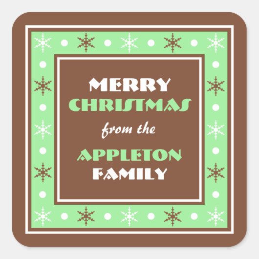 Chocolade Brown & Green Holiday Envelope Seals Vierkante Sticker (Voorkant)