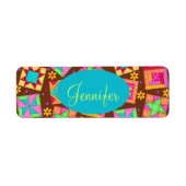 Chocolade Brown kleurrijke quilt Patchwork Block A Etiket (Voorkant)