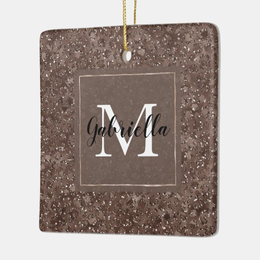 Chocolade Brown Leopard Glitter Monogram Keramisch Ornament (Links)