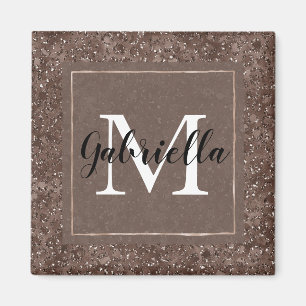 Chocolade Brown Leopard Glitter Monogram Magneet