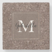 Chocolade Brown Leopard Glitter Monogram Stenen Onderzetter (Voorkant)