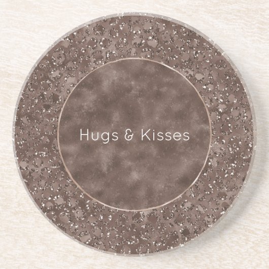 Chocolade Brown-luipaard Glitter Zandsteen Onderzetter (Voorkant)