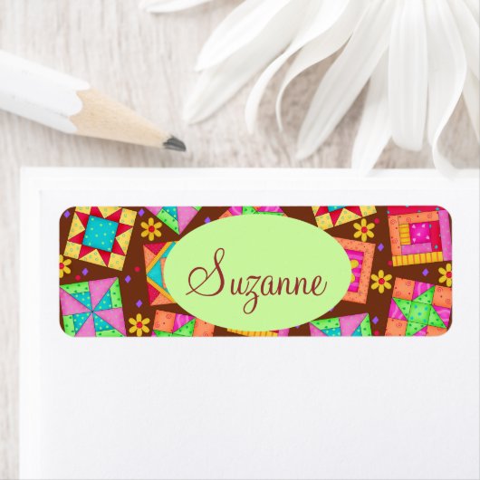 Chocolade Brown-patchwork Quilt Art-blokken Etiket (Insitu)