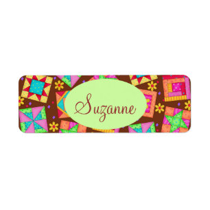 Chocolade Brown-patchwork Quilt Art-blokken Etiket