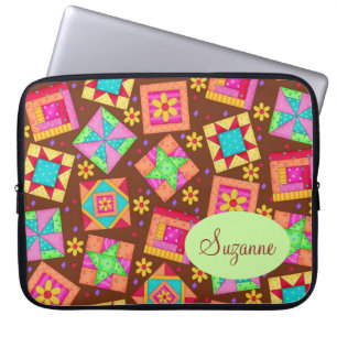 Chocolade Brown-patchwork Quilt Art-blokken Laptop Sleeve