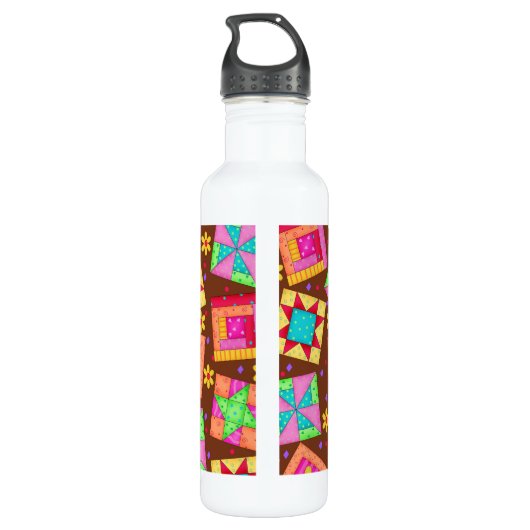 Chocolade Brown-patchwork Quilt Art-blokken Waterfles (Achterkant)