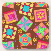 Chocolade Brown Patchwork Quilt Block Art Bier Onderzetter (Voorkant)