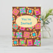 Chocolade Brown Patchwork Quilt Block Art Kaart (Staand voorkant)