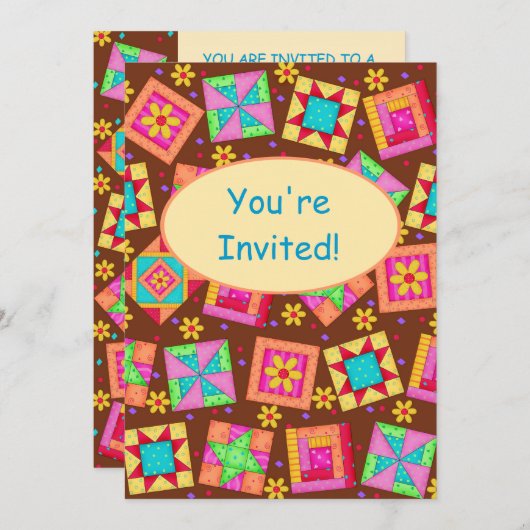 Chocolade Brown Patchwork Quilt Block Art Kaart (Voorkant / Achterkant)