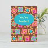 Chocolade Brown Patchwork Quilt Block Art Kaart (Staand voorkant)