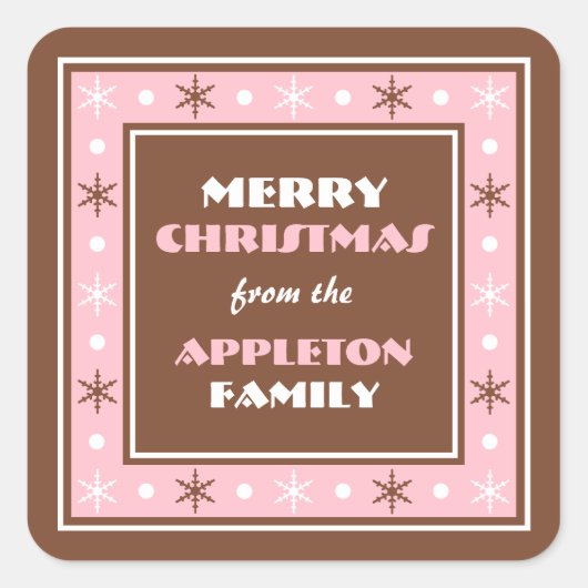 Chocolade Brown & Pink Holiday Envelope Seals Vierkante Sticker (Voorkant)