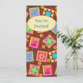 Chocolade Brown Yellow Patchwork Quilt Block Art Kaart (Staand voorkant)
