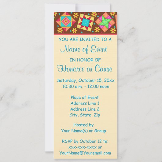 Chocolade Brown Yellow Patchwork Quilt Block Art Kaart (Achterkant)