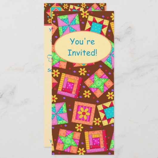 Chocolade Brown Yellow Patchwork Quilt Block Art Kaart (Voorkant / Achterkant)