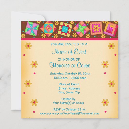 Chocolade Brown Yellow Patchwork Quilt Block Art Kaart (Achterkant)