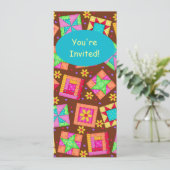 Chocolade Brown Yellow Patchwork Quilt Block Art Kaart (Staand voorkant)