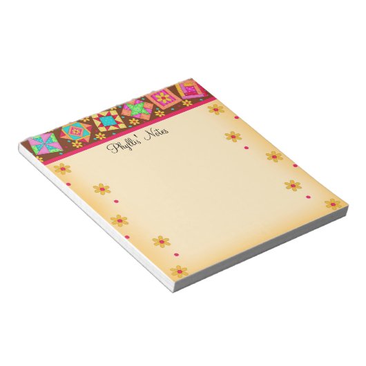 Chocolade Brown Yellow Patchwork Quilt Blocks Art Notitieblok (Schuin)