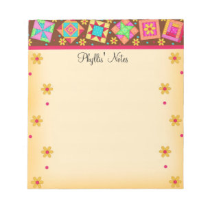 Chocolade Brown Yellow Patchwork Quilt Blocks Art Notitieblok