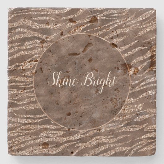 Chocolade Brown Zebra Glitter Peach Lijst Stenen Onderzetter (Voorkant)