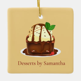 Chocolade Brownie Met Vanille Ijs Keramisch Ornament