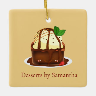 Chocolade Brownie Met Vanille Ijs Keramisch Ornament