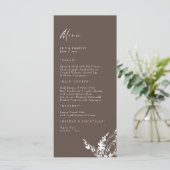 Chocolade bruiloft moderne witte bloemen menu (Staand voorkant)