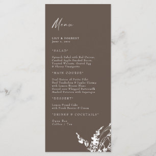 Chocolade bruiloft moderne witte bloemen menu