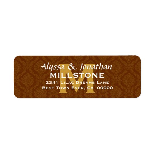 Chocolade Bruiloft Monogram Adreslabel V9 Etiket (Voorkant)