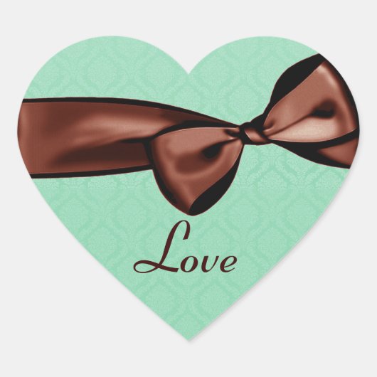 Chocolade bruiloft strik GROEN Damast hart Sticker (Voorkant)