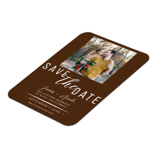 Chocolade bruin Bewaar de datum Foto Bruiloft Magneet (Linkerzijde)