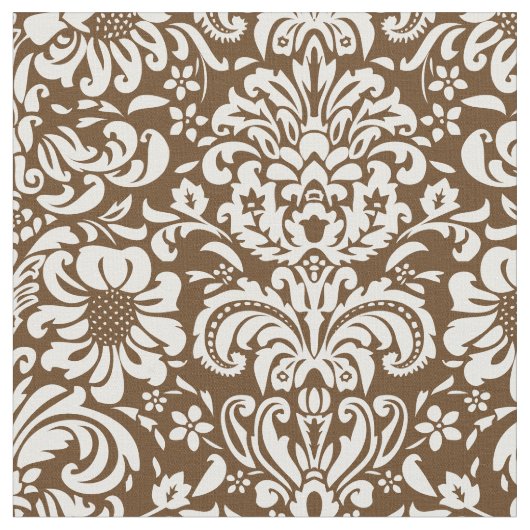 Chocolade Bruin Bloemen Damask Stof (Close Up)
