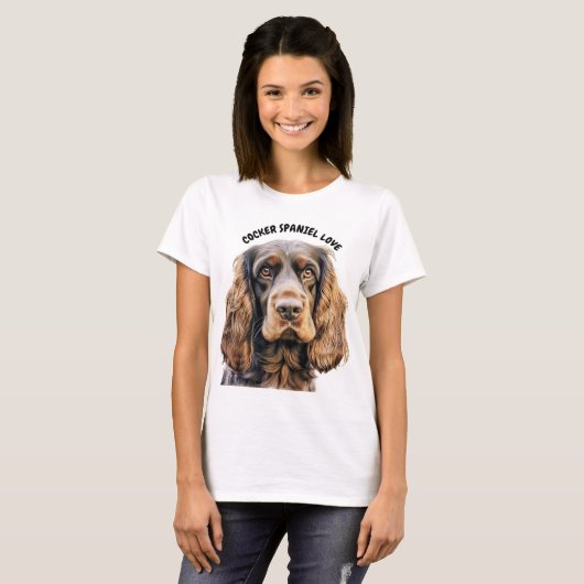 CHOCOLADE BRUIN COCKER SPANIEL HONDENGEZICHT T-SHIRT (Voorkant volledig)