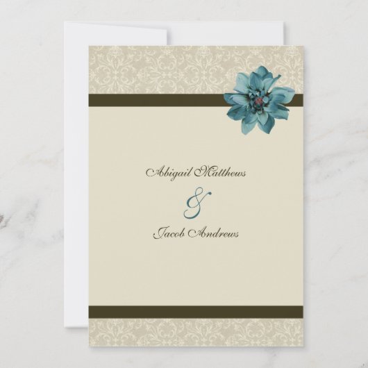 Chocolade bruin crème en Blauwgroen blauw huwelijk Kaart (Achterkant)