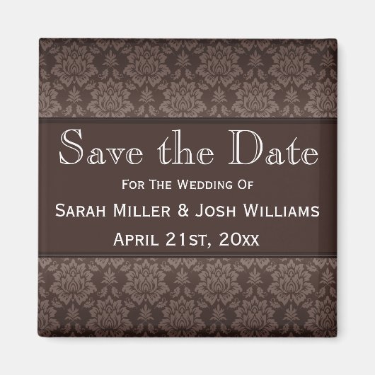 Chocolade bruin damast Bewaar de datum magneet (Voorkant)