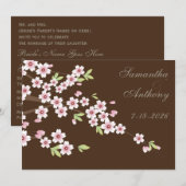 Chocolade bruin en kersenbloesem bruiloft kaart (Voorkant / Achterkant)