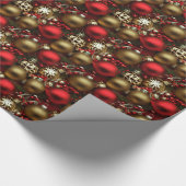 Chocolade bruin en robijnrood kerstornamenten cadeaupapier (Hoek)