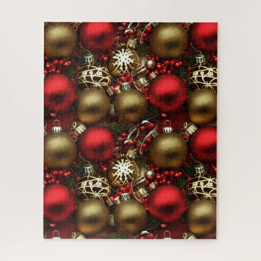 Chocolade bruin en robijnrood kerstornamenten legpuzzel (Verticaal)