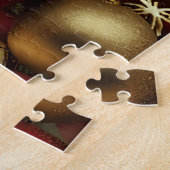 Chocolade bruin en robijnrood kerstornamenten legpuzzel (Zijkant)