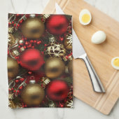 Chocolade bruin en robijnrood kerstornamenten theedoek (Quarter Fold)