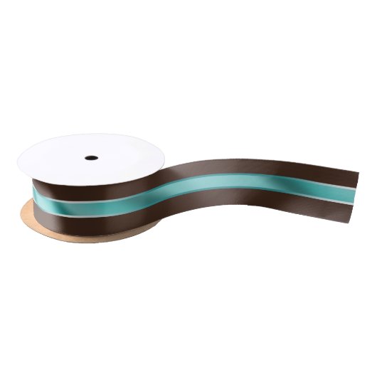 Chocolade Bruin en Turquoise Stripe ID593 Satijnen Lint (Spoel)