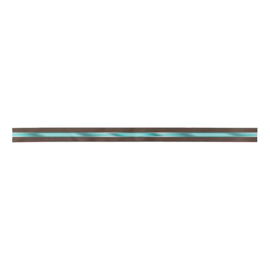 Chocolade Bruin en Turquoise Stripe ID593 Satijnen Lint (Voorkant)