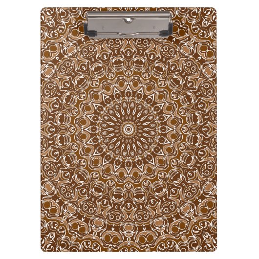 Chocolade Bruin en Wit Mandala Patroon Klembord (Voorkant)