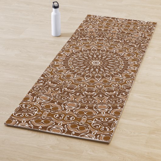 Chocolade Bruin en Wit Mandala Patroon Yogamat (In situ)