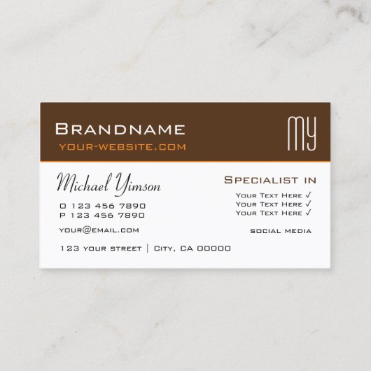 Chocolade bruin en wit met Initialen Elegant Visitekaartje (Achterkant)