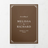 Chocolade Bruin en Wit Monogram QR Code Trouwen Drieluik Uitnodiging (Cover)