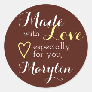 Chocolade Bruin Geel Eenvoudig Gemaakt met Liefdes Ronde Sticker