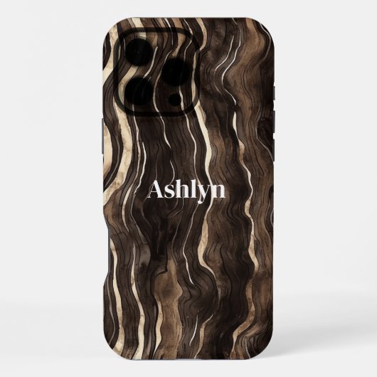 Chocolade Bruin Goud Golvende Strepen iPhone Hoesje (Achterkant)