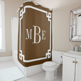 Chocolade bruin Griekse Key Border Monogram Douchegordijn