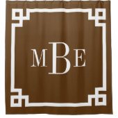 Chocolade bruin Griekse Key Border Monogram Douchegordijn (Voorkant)